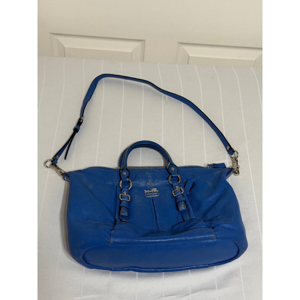 Coach Madison Madeline East West Satchel Blue Leather Handbag 21222